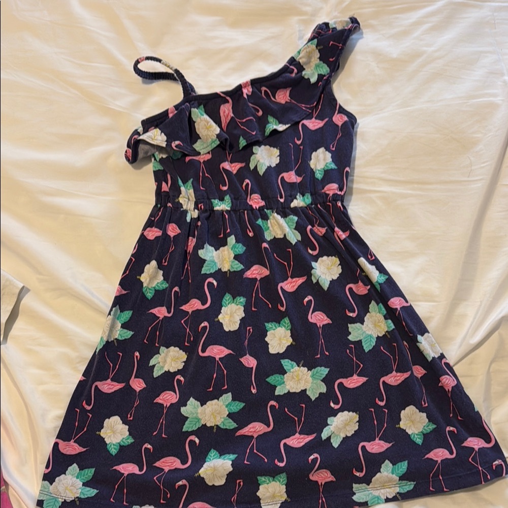 Flamingo Print One-Shoulder Kids Dress